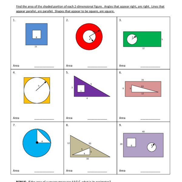 Fifth Grade Area â Shaded Region Worksheet 05 â One Page Worksheets
